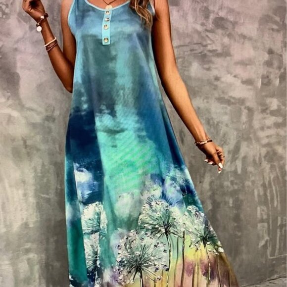 Ladies size XL (12) dandelion print maxi dress - Picture 1 of 11